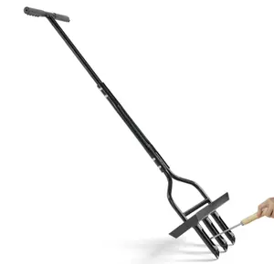 43in Lawn Aerator Garden Tool with Soil Core Tray, Manual Grass Plug Aerators & A Cleaning Tool, Coring Aeration Tools with 3 Tines for Gardening, Soil Compaction, Lawn Yard Care, Black