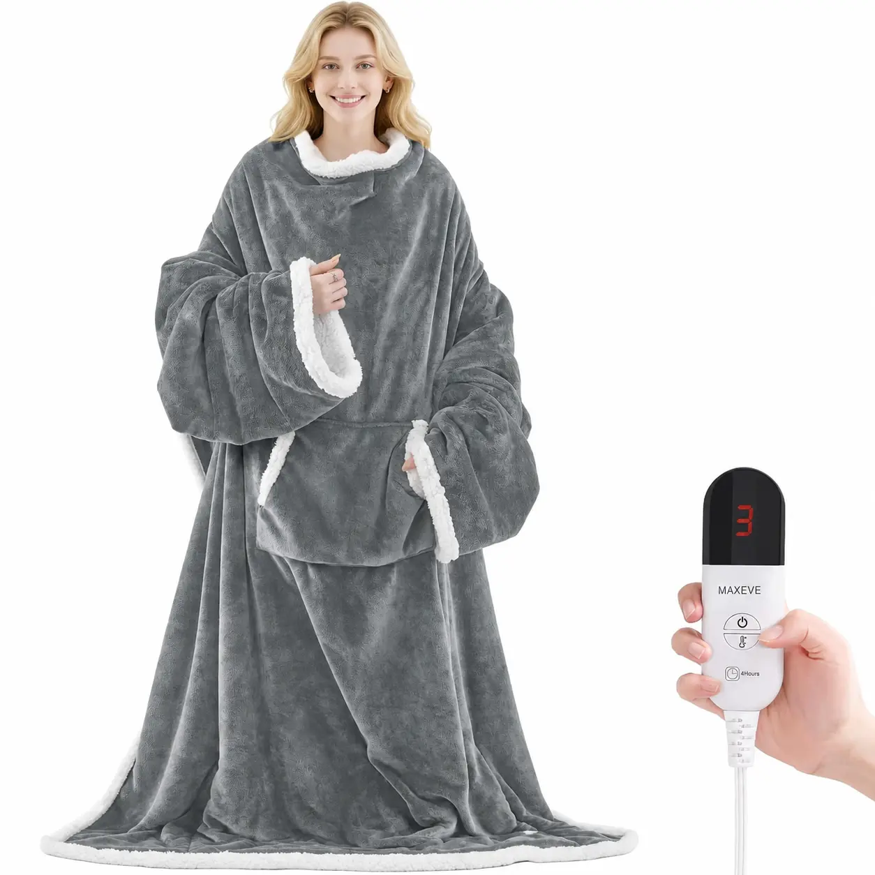 JOLLYVOGUE Wearable Heated Blanket - Heating Electric Blanket with Sleeves & Foot Pocket, Heated Throw for Adult, Birthday Gifts with 7 Heat Settings & Fixed 4h Auto Shut-Off (50 * 70 Inch), Home Office Use, Machine Washable