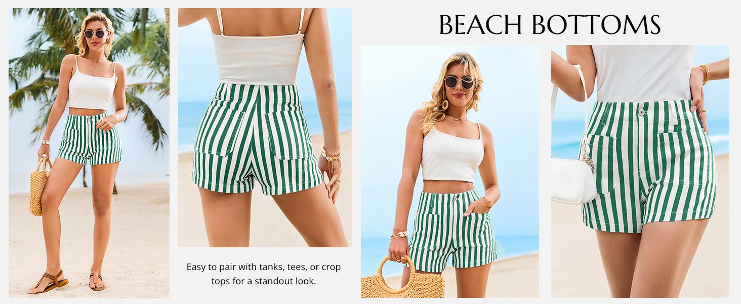 Cicy Bell Womens Summer Striped Jean Shorts Casual High Waisted Wide Leg Denim Shorts Above The Knee Beach Vacation Jorts Cicy Bell Womens Summer Striped Jean Shorts Casual High Waisted Wide Leg Denim Shorts Above The Knee Beach Vacation Jorts