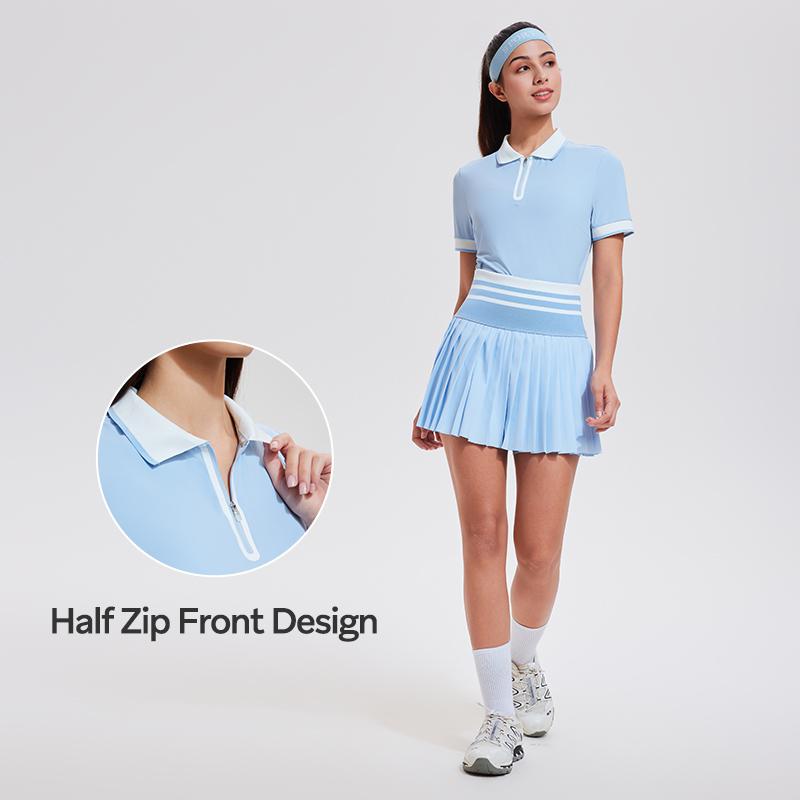 Airfree Tennis Skirt Sets Springfreshness Golf Outfits for Women Two Pieces Zipper High Waisted Golf Polo Two Piece Skirt Set Long/Short Sleeve Women 2 Piece Outfits Casual Gym Wear Athletic Clothing Versatile