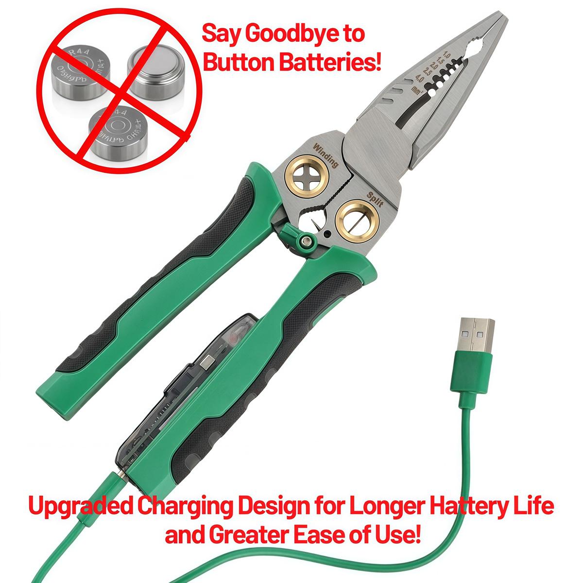 8 in 1 Wire Stripper Twister for Cutting and Pulling Wires, Cable Scissors,Voltage Tester Pliers, 12V to 250V Live,Null,Hot Wire Judgment AC DC, Audible and Flashing LED Alarms, Hardware, Wirepliers, Repair & Construction Tools Multi-Function Electrician