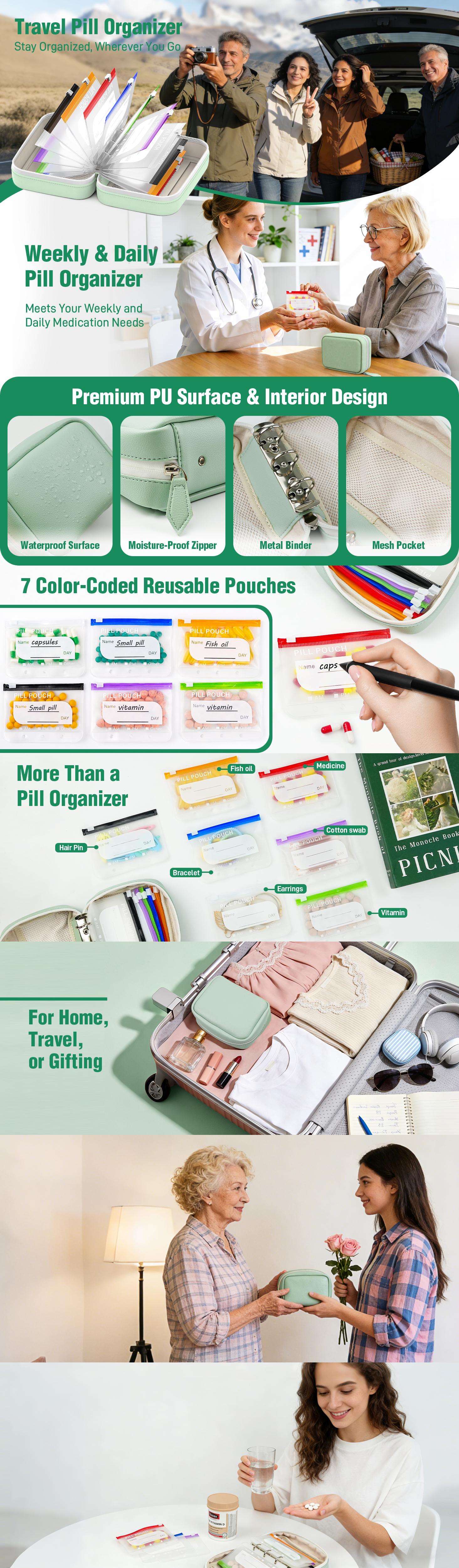 A8 Waterproof Pill Pouch Set, Large Weekly Pill Organizer with 14 Color-Coded Medicine Pouches, Reusable Travel Medicine Organizer, Zippered Pill Storage for Fish Oils, Vitamins, dealsforyou, summerwins A8 Waterproof Pill Pouch Set, Large Weekly Pill Organizer with 14 Color-Coded Medicine Pouches, Reusable Travel Medicine Organizer, Zippered Pill Storage for Fish Oils, Vitamins, dealsforyou, summerwins