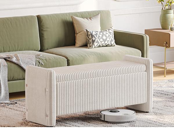 Pinmoco Storage Ottoman Bench - Upholstered Corduroy Entryway Bench for Living Room & Bedroom - Versatile Design for Comfort and Style