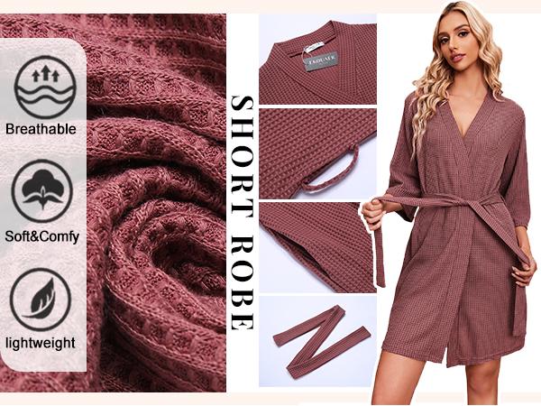 Robes for Women Waffle Knit Bathrobe Soft Lightweight Knee Length Loungewear S-XXL Robes for Women Waffle Knit Bathrobe Soft Lightweight Knee Length Loungewear S-XXL