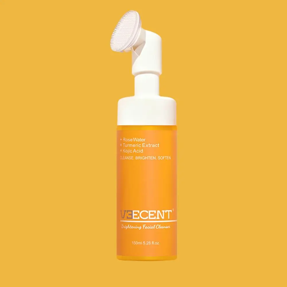 NEW - Veecent 150ml Turmeric + Kojic Acid Foaming Facial Cleanser + Silicone Brush Cleansing Skincare