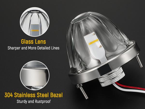 Partsam 2Pcs Dual Color Amber/Green LED Glass Lens Watermelon Lights, Turn Signal Marker Lights with Stainless Steel Bezel Compatible with Kenworth Peterbilt Freightliner
