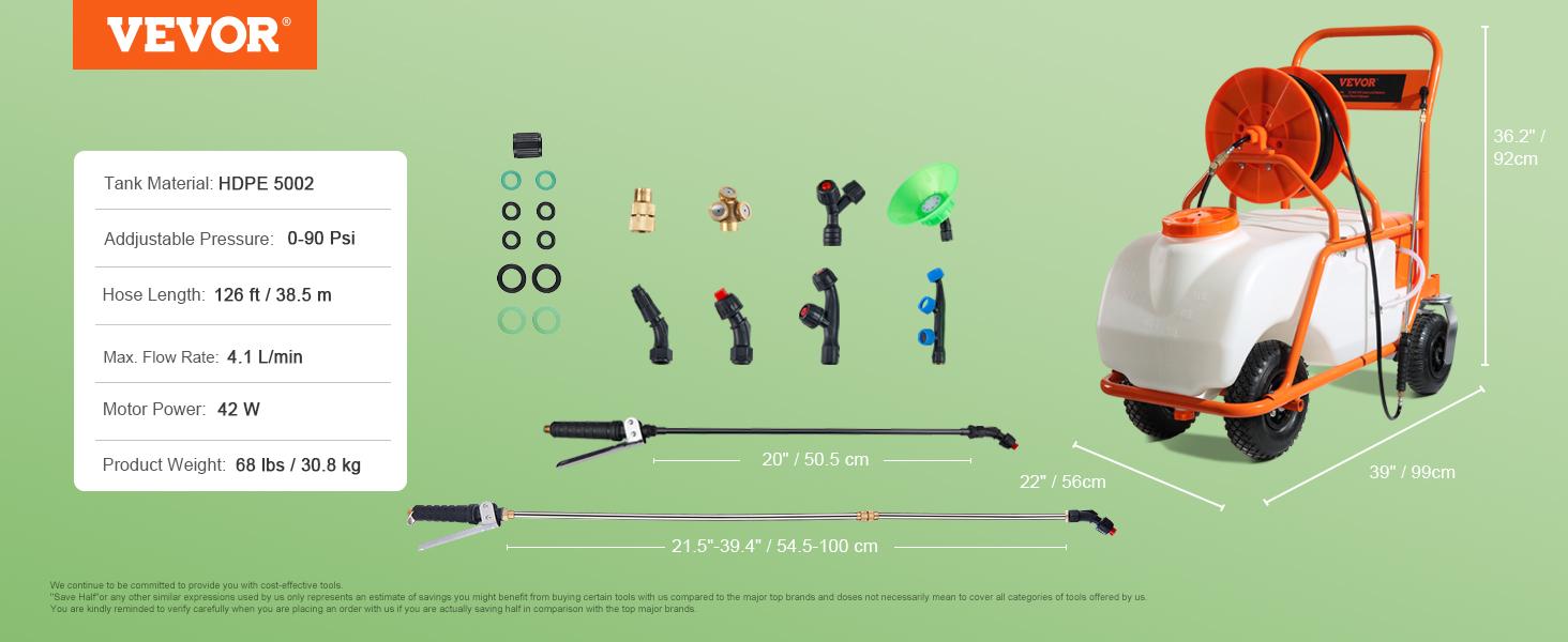 VEVOR Battery Powered Lawn Sprayer on Wheel, TikTokShopBlackFriday, 0-90 PSI Adjustable Pressure, 15 Gallon Tank, Cart Sprayer with 8 Nozzles and 2 Wands, 12V 12Ah Battery, Wide Mouth Lid for Weeding, Spraying