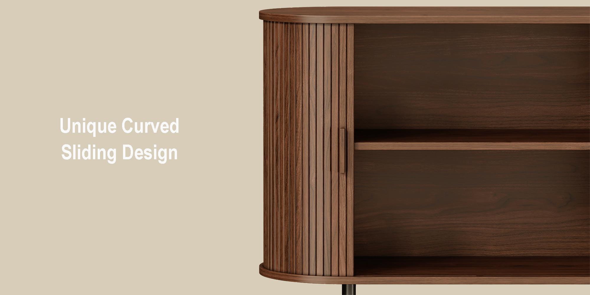 【SPOTLIGHT DAY & Sliding Doors Design】ONBRILL 40/55/63" Gorgeous Fluted Buffet Cabinet, Coner Coffee Bar With Storage,  Mid Century Modern Sideboard with Adjustable Shelf, Accent Wood Console Table for Kitchen Entryway Living Room Furniture