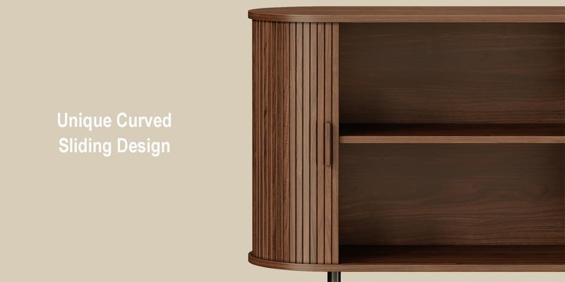 【Valentine's Day gift & Sliding Doors Design】ONBRILL 40/55/63" Gorgeous Fluted Buffet Cabinet, Coner Coffee Bar With Storage,  Mid Century Modern Sideboard with Adjustable Shelf, Accent Wood Console Table for Kitchen Entryway Living Room Furniture