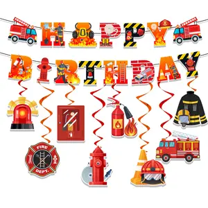 Fire Truck Birthday Decorations Set - Firetruck Birthday Decorations Banner & Fire Truck Party Hanging Swirls, Fire Resuce Theme Hanging Swirls for Firefighter Birthday Party Decorations Supplies