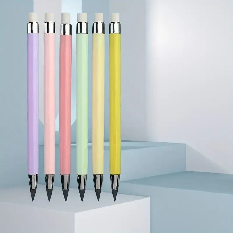6 Pcs HB Eternal Pencils – Inkless Everlasting Pencil with Eraser, No Sharpening Needed, Unbreakable Tip for Students, Sketching, Drawing & Office