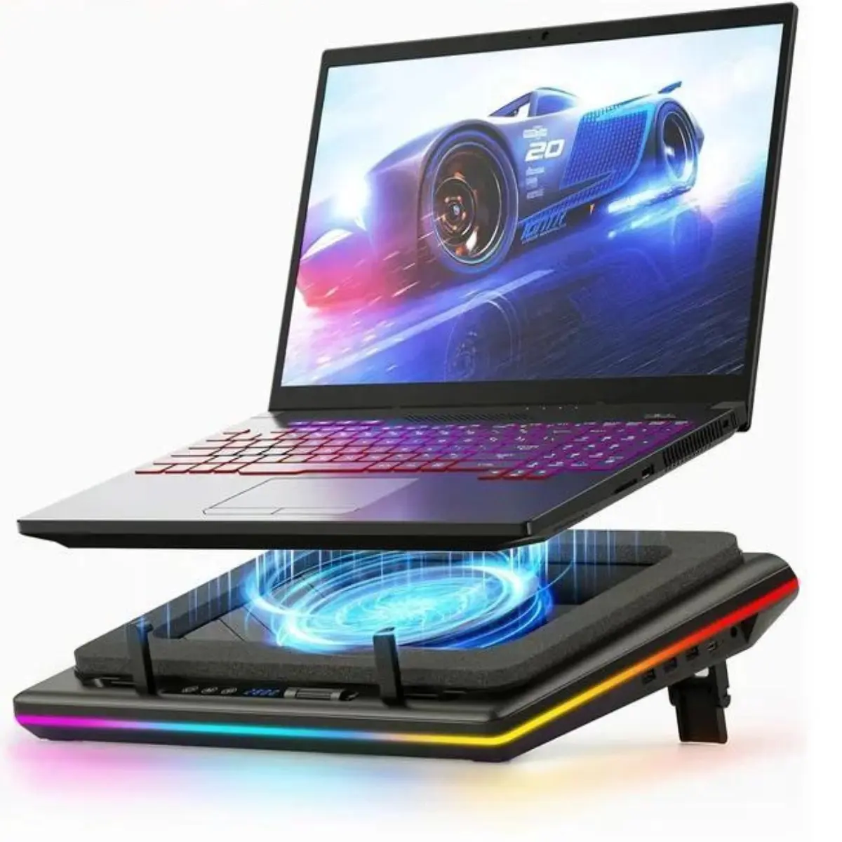 llano RGB Laptop Cooling Pad, Gaming Laptop Cooler with Powerful Turbofan, Fast Cooling Laptop 15.6-21in, Adjustable Speed, Touch Control, LCD Screen Computer Peripherals tiktokshopbacktoschool,back to school,back to school haul