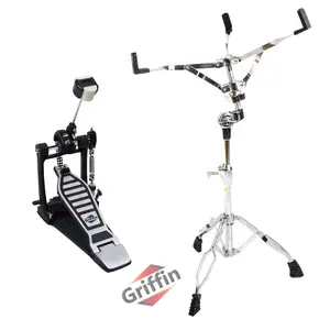 2-Pack Kick Bass Drum Pedal & Snare Drum Stand Set by GRIFFIN | Deluxe Double-Chain Foot Pedal with 4-Sided Beater & Adjustable Power Cam | Durable Percussion Hardware for Intense Play