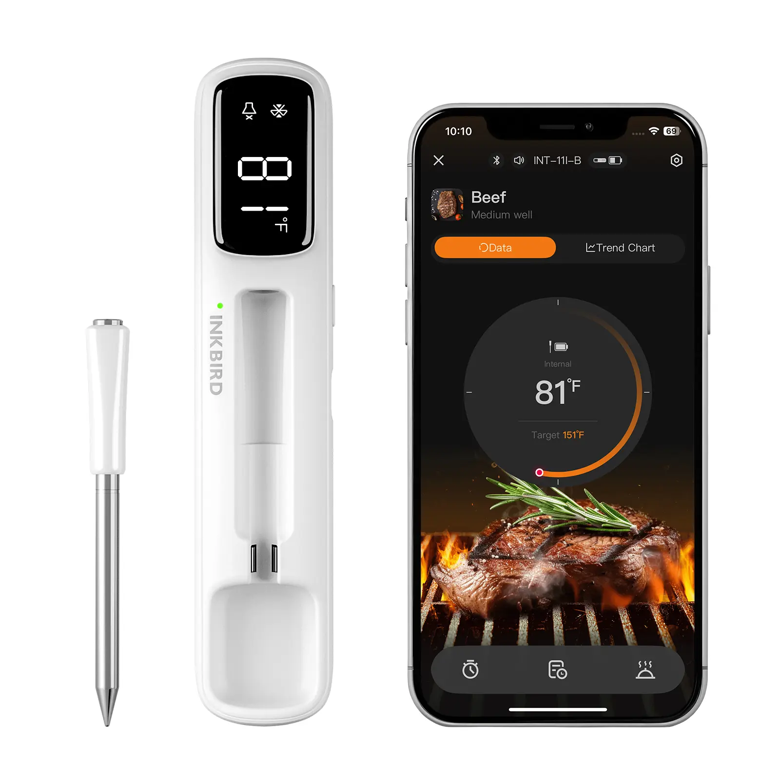 INKBIRD Wireless Bluetooth BBQ Grill Meat Thermometer - Portable Kitchen Accessory, Kitchen Tools and Gadgets, Cool Gadgets, Stainless Steel Probe, Waterproof, Compact, 25h Cook Power, 305m Range, Yes for Grilling