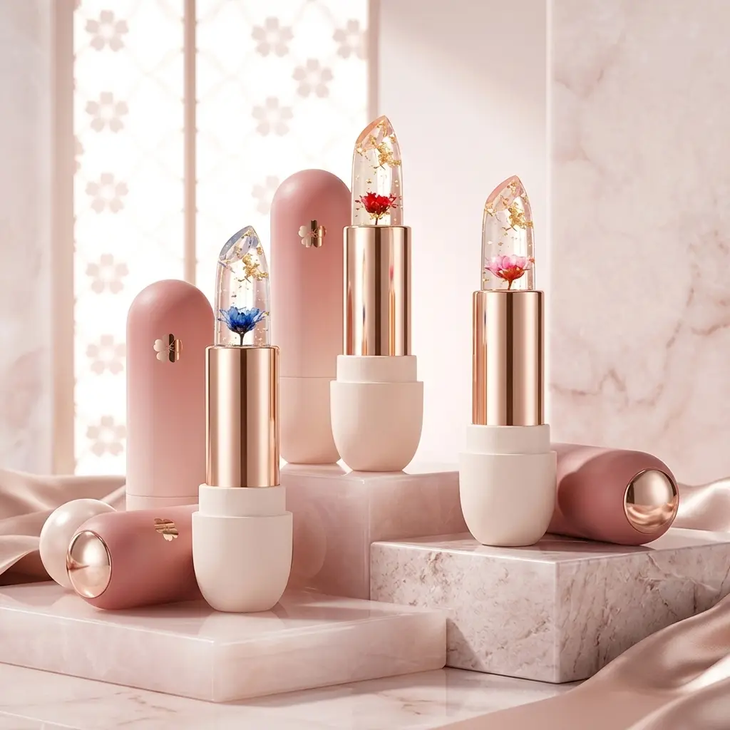 3 Pieces Transparent Petal Color Changing Lipstick Makeup Set Waterproof Long Lasting Moisturizing Lip Tint Temperature Changing Lip Glossy Cosmetic lip-plumping lip balm
