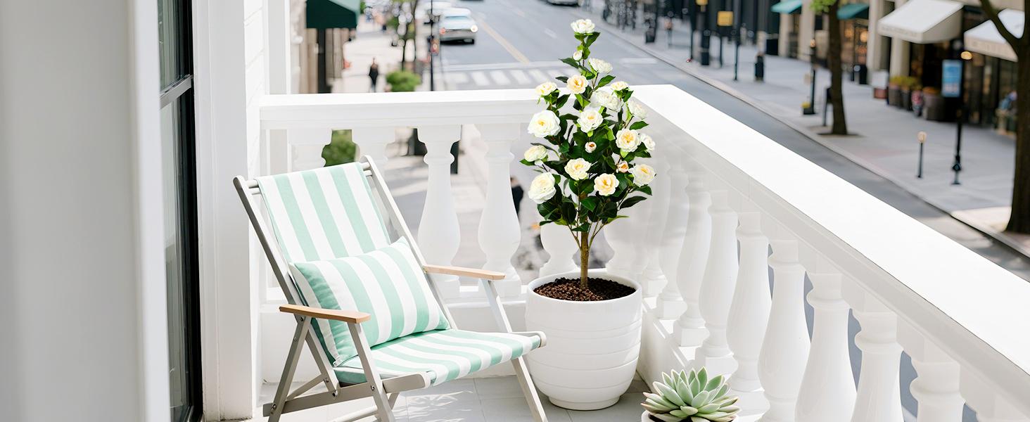 SHareconn 2-Pack 3/4FT Christmas Artificial Camellia Trees with Blooming Flowers Lifelike Faux Plants for Indoor Outdoor Home Porch Decor No Maintenance Needed