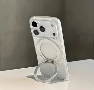 Phone Cases For iPhone 17 Pro Max 16 15 14 13 16 Pro Max Ice Crystal 360 ° Stand Phone Case Shockproof Protective Case [Military Grade Shockproof] Anti-yellowing, Anti-drop, Anti-vibration Simple Transparent Popular PhoneCase