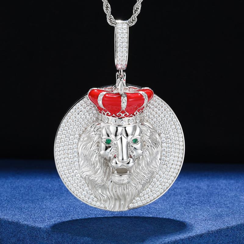 【#P684】Crown Lion Pendant UCCIYO S925 Sterling Silver Synthetic Moissanite Pendant Necklace for Women Men Hip Hop Jewelry Gift