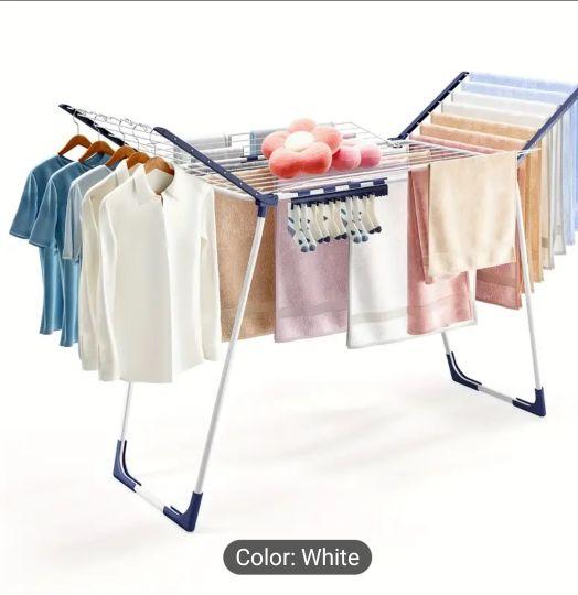 TOOLF Foldable Clothes Drying Rack, Winged Laundry Rack With Adjustable Arms And Sock Clips, Large Space For Towels Bedding Dresses, Indoor & Outdoor Use