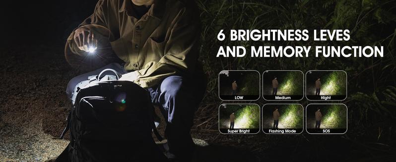 WUBEN E7 1800 Lumens Super Bright Magnetic LED EDC Flashlight - USB-C Rechargeable, IP68 Waterproof, 6 Modes, Ideal for Camping, Hiking, Emergencies