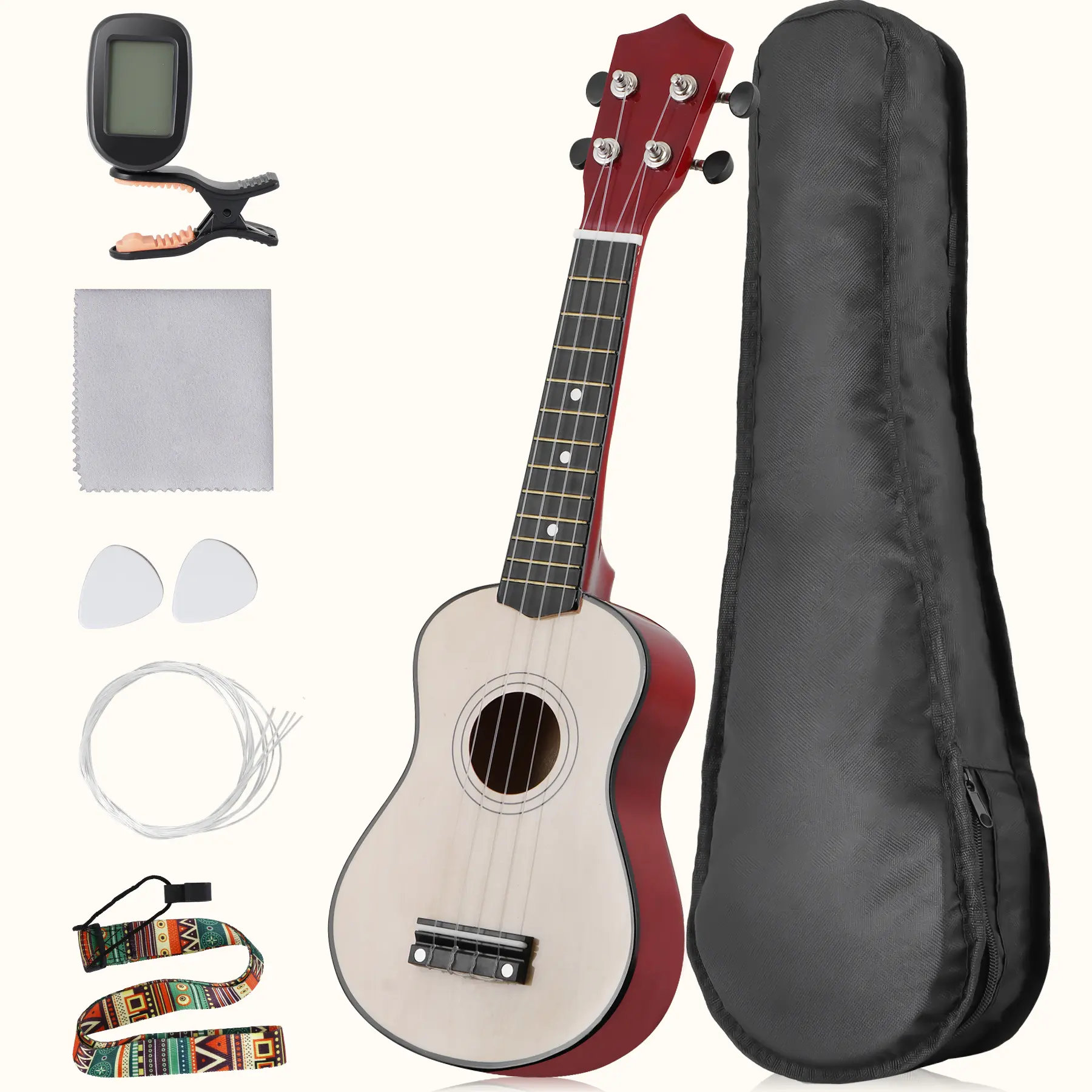SEGAWE 21" Durable Nylon String Beginner Ukulele Set for Kids - Acoustic Musical Instrument with Digital Tuner, Gig Bag, Strap, Picks, Durable Nylon Strings & Wood Fingerboard, Transport-Ready Accessory Kit