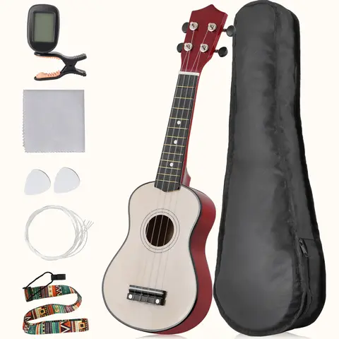 SEGAWE 21-in Beginner Ukulele Set for Kids, 1 lb Acoustic Instrument with Solid Wood Neck, Wooden Fingerboard, Durable Nylon Strings, Digital Tuner, Gig Bag, Strap, Picks - Convenience for Home Practice & Outdoor Performance to Boost Musical Journey