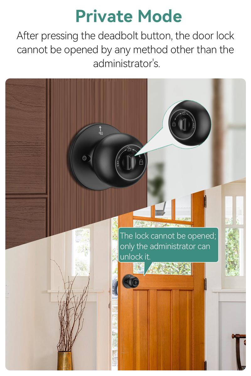 Smart Fingerprint Door Knob Keyless Entry 3-in-1 Biometric Knob Lock APP Control Bedroom Home Privacy