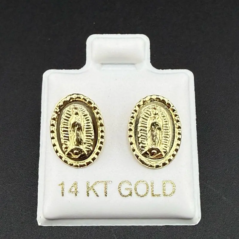 14k Gold Virgin Mary Earrings - Elegant Religious Jewelry for Women