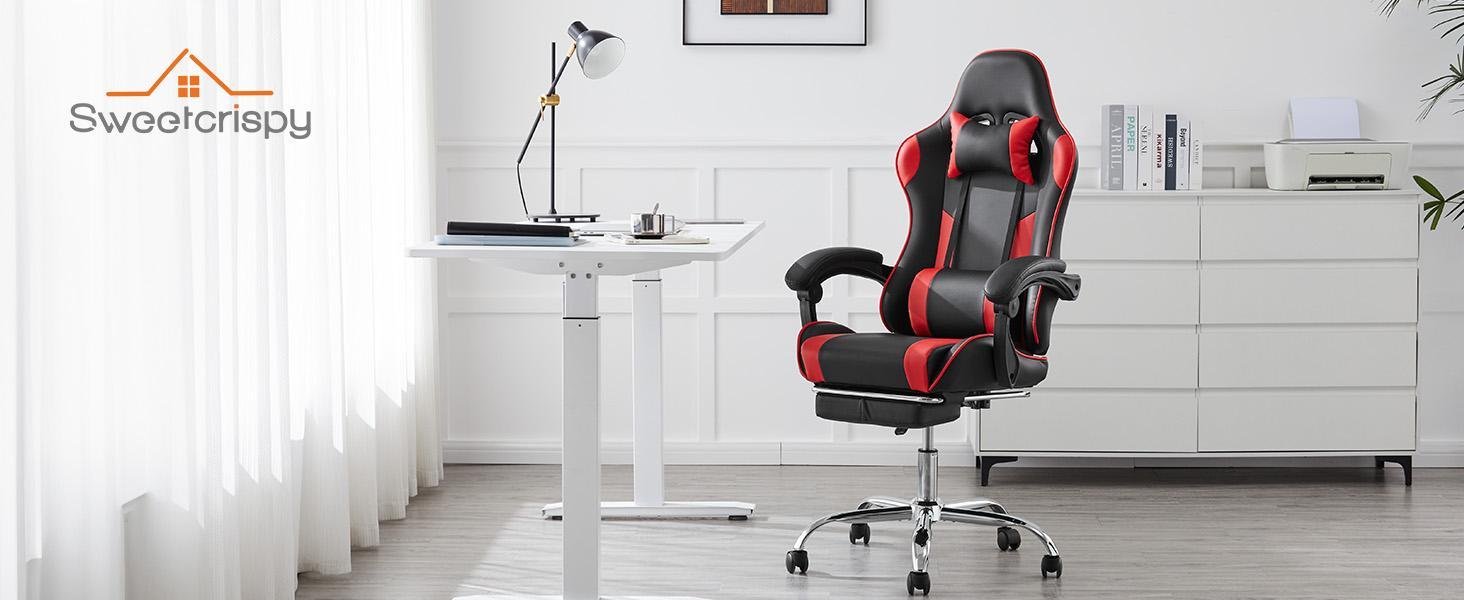 Ergonomic Gaming Computer Chair with Footrest, PU Leather Recliner with Headrest, Fixed Up Armrest, Height Adjustable with 360° Swivel Ergonomic Gaming Computer Chair with Footrest, PU Leather Recliner with Headrest, Fixed Up Armrest, Height Adjustable with 360° Swivel