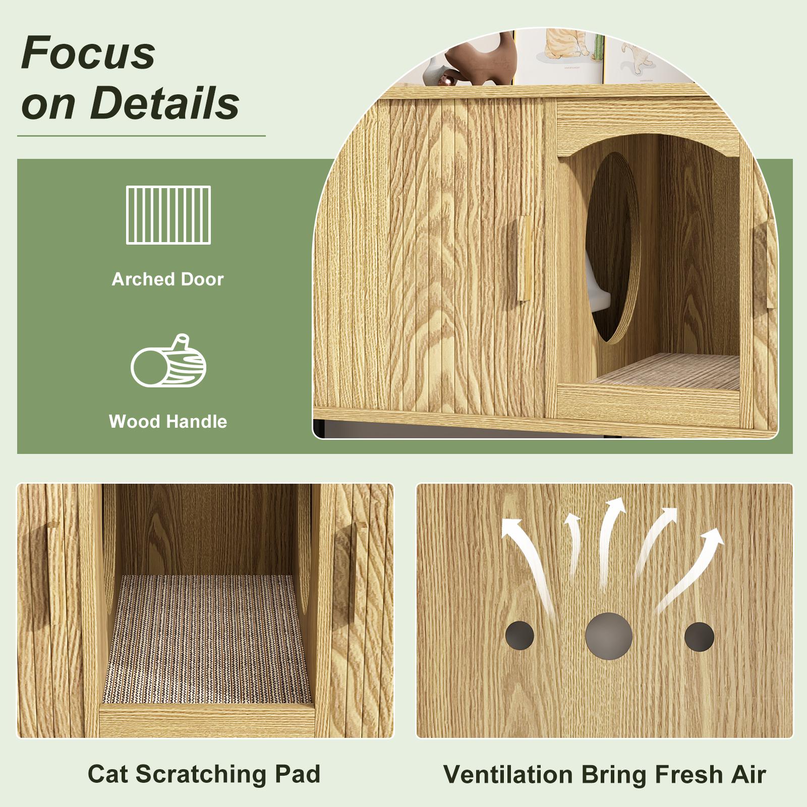 Fluted Hidden Cat Litter Box Enclosure – Modern Wood Furniture with Scratching Pad, Large Indoor Cat House Cabinet Side/End Table for Living Room & Entryway Fluted Hidden Cat Litter Box Enclosure – Modern Wood Furniture with Scratching Pad, Large Indoor Cat House Cabinet Side/End Table for Living Room & Entryway