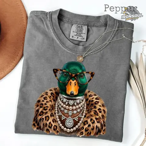 Comfort Colors Boujee Mallard Duck Shirt, Preppy Leopard Duck Graphic T-shirt, Soft Casual Daily Wear, Apparel Made In The US - IronSoul Apparel