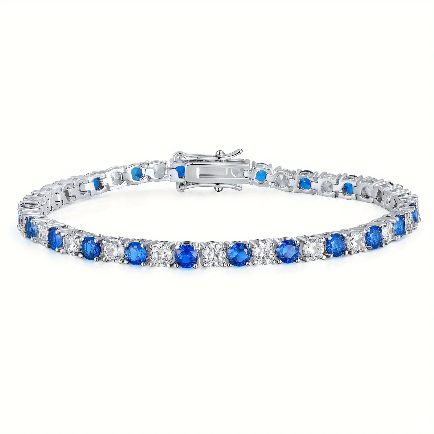 MDFUN 4mm Blue & White CZ Tennis Bracelet - Unisex Costume Jewelry with Tennis-Style Shine, Trendy Everyday Accessory for Casual Looks