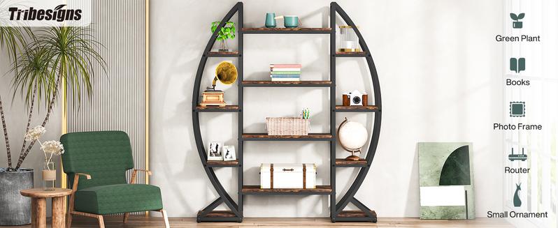 Tribesigns Bookshelf, Oval Triple Wide 5 Tiers Etagere Bookcases, Minimalist Oval Look, Industrial & Modern Charm, Industrial Display Shelves for Living Rooms, Bedrooms, and Home Offices,
