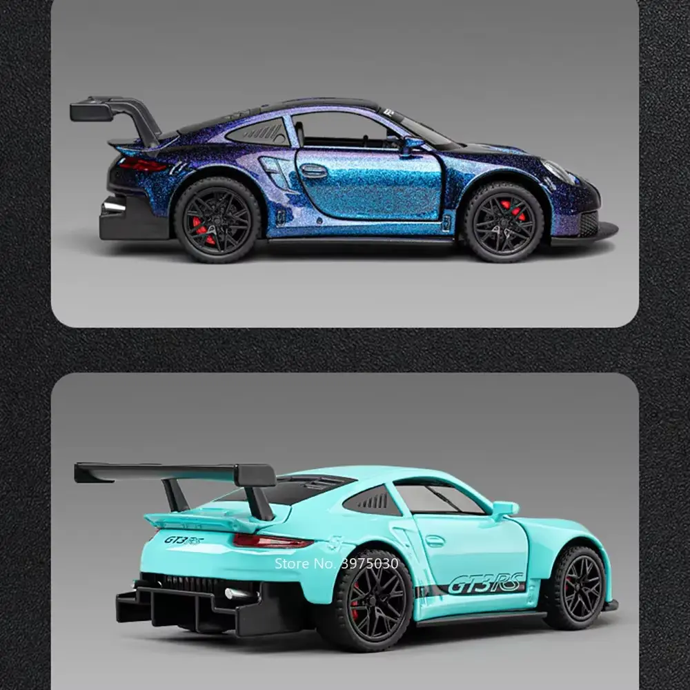 1:32 Alloy Diecast GT3 RS Toys Cars Models Wheel Pull Back 4 Doors Opened Supercar with Light Sound Sports Car Child Adult Gifts JKM