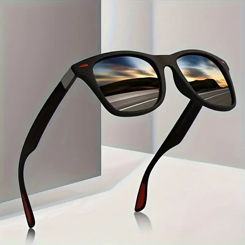 1 pair of retro square polarized glasses, plastic frame with anti-glare gradient lenses and adjustable hinges, suitable for running and outdoor use, providing UV protection and clear vision.