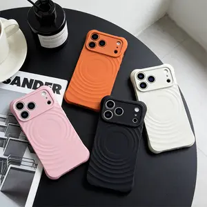 Minimalist Wave Ripple Texture Phone Case Built-in Magnetic Ring for MagSafe Wireless Charging Compatible with iPhone 17 Pro Max 16 Pro Max 15 Pro 14 13 Series Simple Color Combination Phone Case