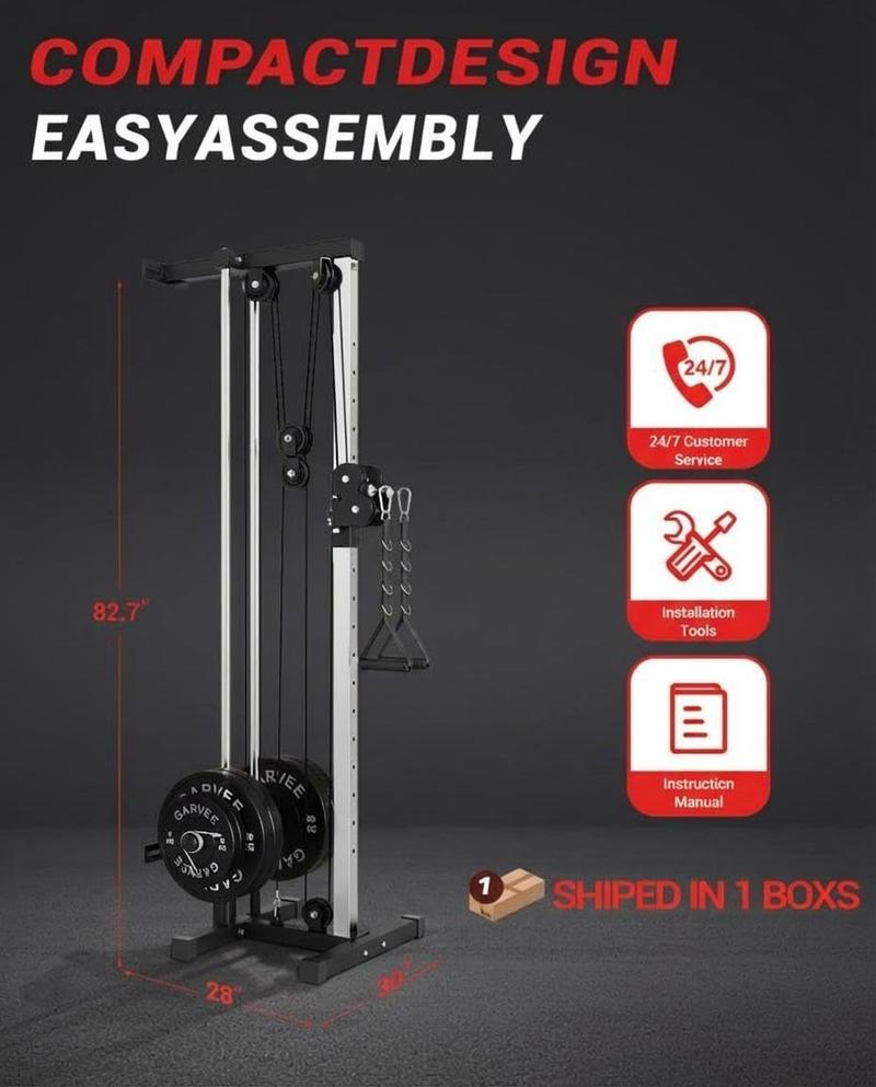 Wall Mount Cable Station – Dual Pulley Cable Crossover Machine with 18 Adjustable Positions, Tricep Rope, T-Bar, LAT Pulldown Bar & Foot Board for Home Hotel Gym Strength Training