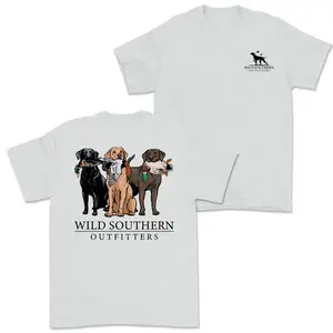 Wild Southern Outfitters Lab Retriever Trio T-Shirt, Hunting Dogs Shirt, Duck Hunting Shirt, 2-sided Graphic Tee, Outdoor Casual Wear for Men and Women