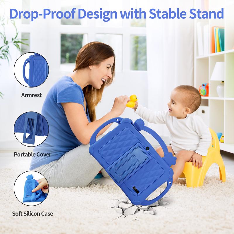 [TikTokShopJumpstartSale]PRITOM Kids Tablet 7 inch Android 13 Bluetooth WiFi HDScreen with Protective Case Parental Control System Dual Cameras Pre Installed Educational Apps Ideal Learning Tablet for Boys and Girls Pink Blue