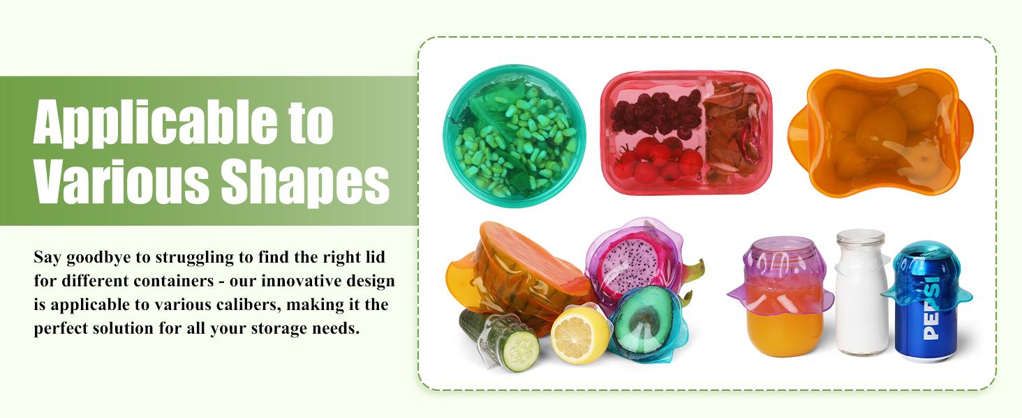 CuLiDing Silicone Stretch Lids for Food Storage Reusable Elastic Bowl Covers for Cups Jars Round & Rectangular Containers Microwave Safe Fridge Covers Multicolor Food Grade Kitchen Utensils & Accessories Kitchenware