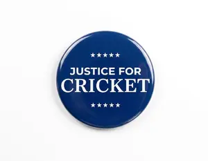 Justice For Cricket Pin Buttons, Cricket Dog, Animal Lovers Gift. Pet Lovers Merch.