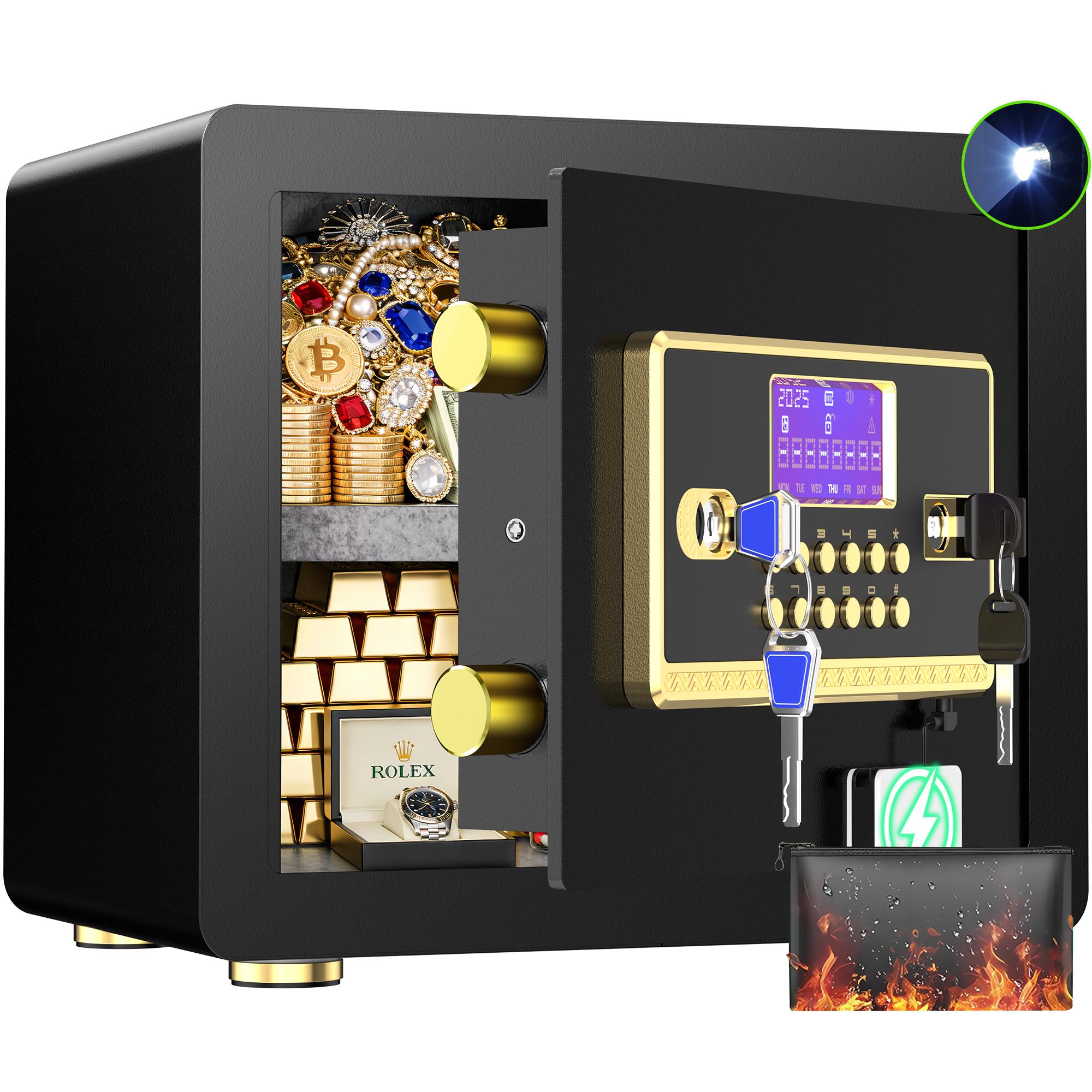 ACTIGER Adjustable Shelf Large Safe Box with Digital Keypad, Electronic Lock,LED Lights, Smart Alarm System, and Dual Security Includes Fireproof Bag & Inner Locking Cabinet for Home, Office, and Business