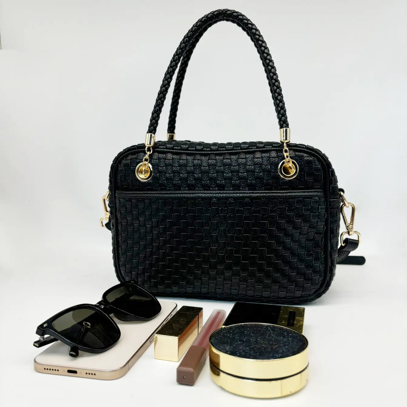 Women's Soft Vegan Leather Woven Checkered Crossbody Bag - Elegant Designer-Look Purse with 3D Texture, Top Zipper, Adjustable Strap, Braided Handle, Underarm Shoulder Clutch Functionality, Casual