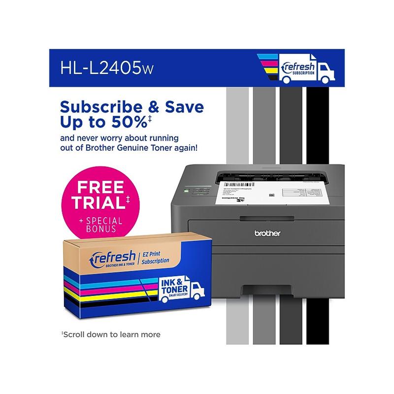 Brother HL-L2405W Compact Wireless Black & White Laser Printer, Single-Function, Print, Refresh Subscription Ready