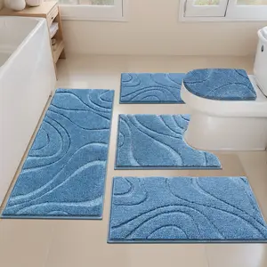 [SpringGlowUp] HEBE Washable Bathroom Rugs Sets 5 Piece, Soft Absorbent Microfiber Bath Mat for Bathroom, Non Slip Washable Bath Rug Set with Toilet Cover, Bath Runner and U-Shaped Contour Toilet Rug