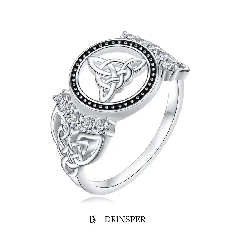 DRINSPER Witch's Knot Cubic Zirconia Ring, Hecate Goddess of Witches Knot with Celtic Knot Design Tetragrammaton Witchy Vintage Ring Fashion Jewelry Gift for Women