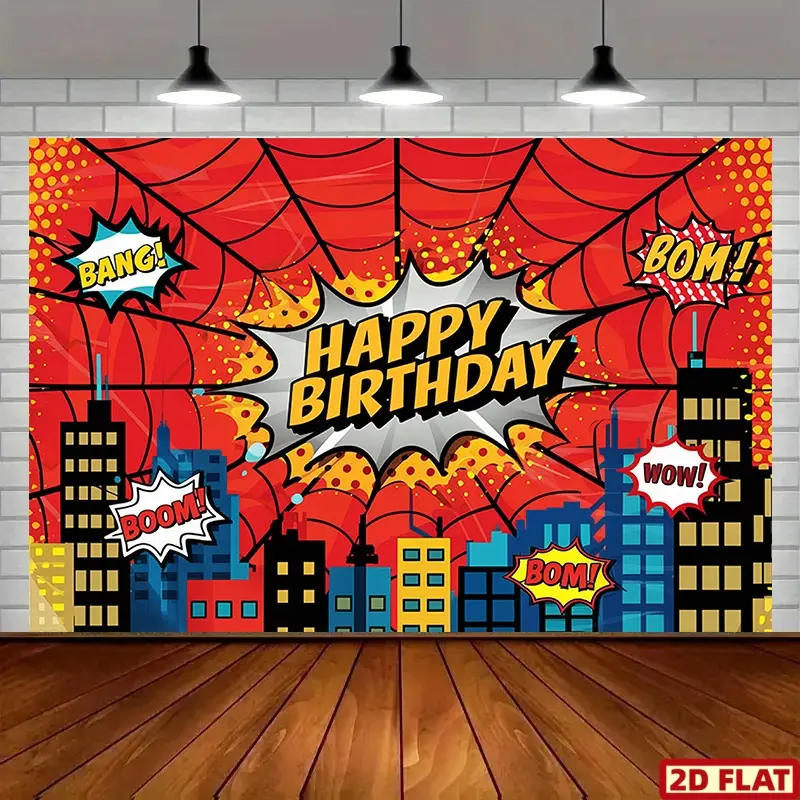 2D Flat Banner, 1pc party banner Spider Superhero Happy Birthday Background Decoration Photo Props, Polyester Banner Decor, Home Decor, Party Background Decor, Party Decoration Supplies, Party Decorations Banners