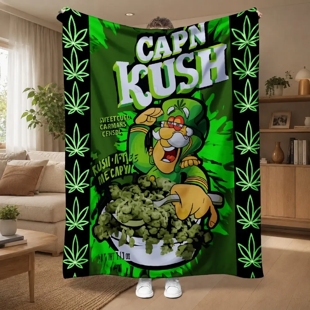 1pc Four Seasons Suitable Flannel Blanket Capn Kush Cartoon Character With Pot for Travel, Camping afternoon nap blanket is soft and breathable, featuring a pattern, an office nap blanket, sofa blanket, bed blan