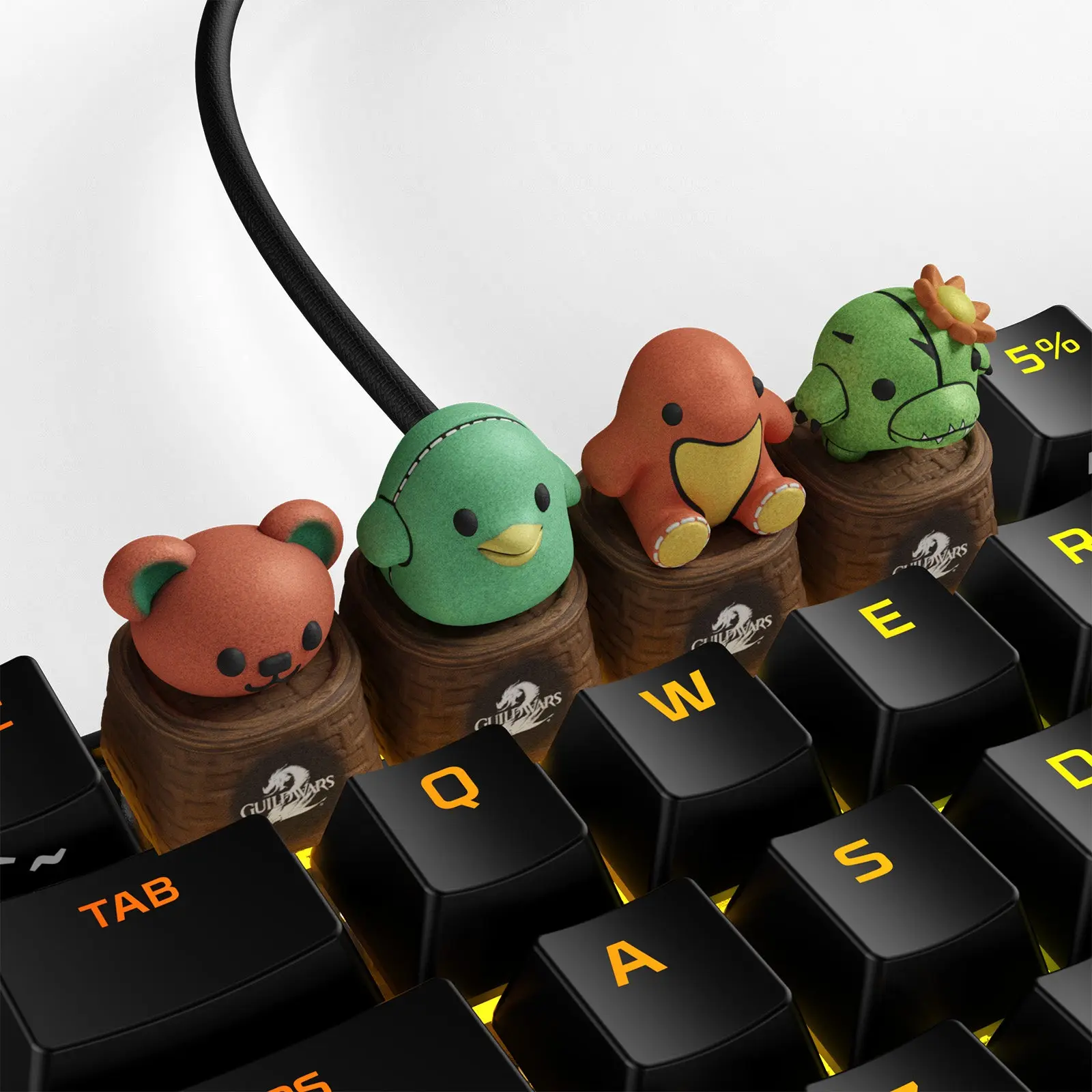 HyperX x Guild Wars 2 3D Character Plush Keycap Set - Whimsical Gaming Keyboard Accessory, Computer & Office Equipment Component, Keyboard Set
