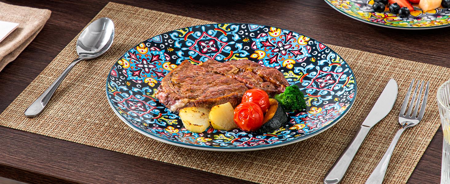 vancasso 12 Pieces Dinnerware Sets, Plates and Bowls Set, Porcelain Dishes Set for 4, Microwave and Dishwasher Safe, Scratch Resistant, Bohemian Style Dining Ware Service for 4, Series SIMI